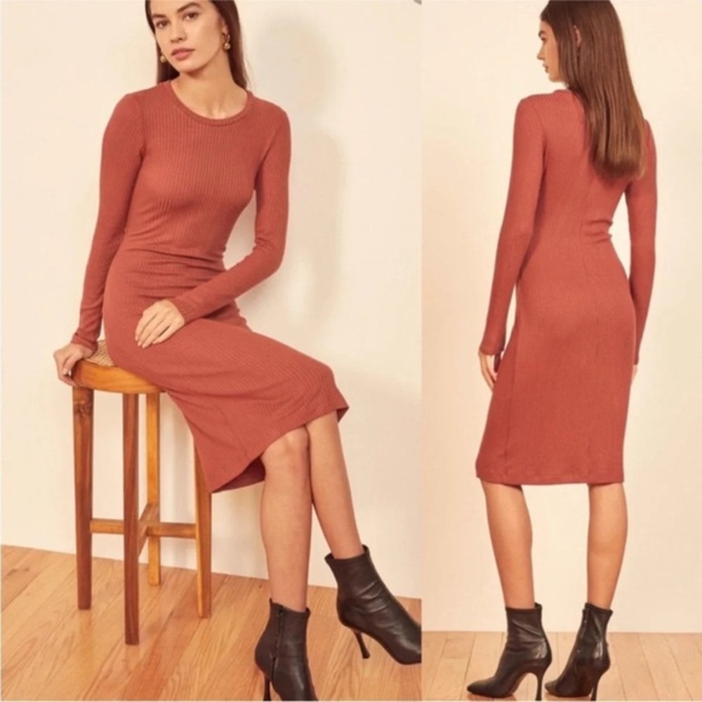 Reformation Rust Long Sleeve Dress
